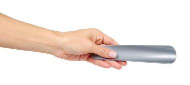 Plastik gri ayakkabı kaşığı. Kundura ayaklı aksesuar.