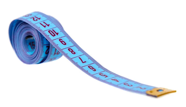 Blue sewing centimeter, ribbon ruler. Measuring tool. — Stock Photo, Image