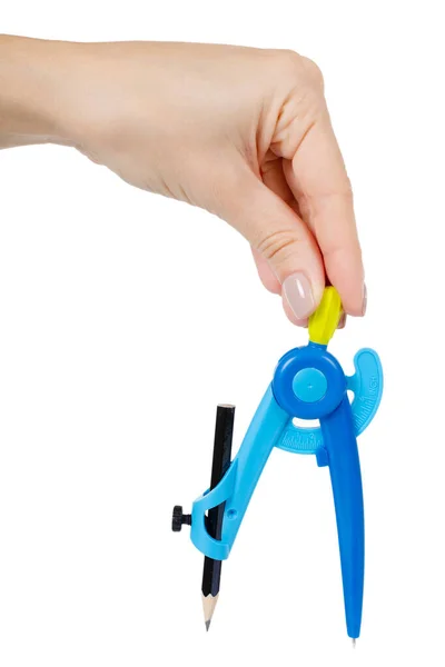 Blue plastic stationery compass for kids. School supply. — Stock Photo, Image