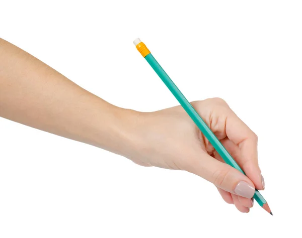Zöld ceruza radírral, iskolai felszereléssel. Fehér alapon elszigetelve. — Stock Fotó