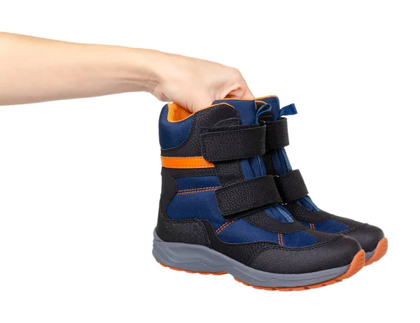 Blue and orange kids boots. Isolated on white. — Stock Photo, Image