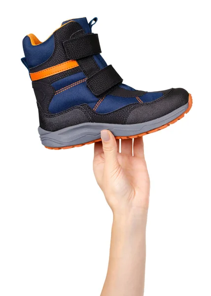 Niebieskie i pomarańczowe buty dla dzieci. Odizolowane na biało. — Zdjęcie stockowe