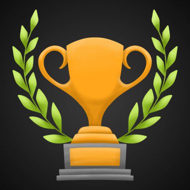 Yeşil yapraklı altın ödül ya da kupa.