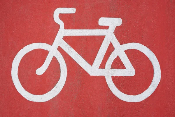 Cykelbane Skilt Hvidt Skilt Rød Baggrund - Stock-foto