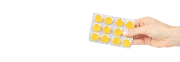 Pilules Contre Les Maux Gorge Dans Bister Isolées — Photo