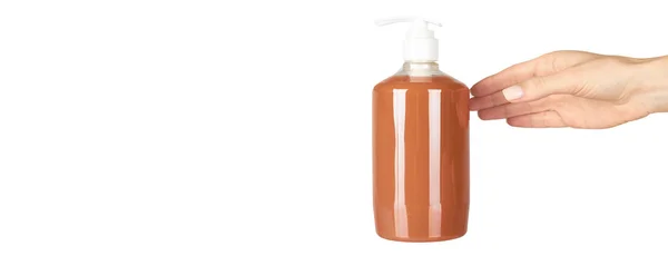 Liquid Antibacterial Soap Bottle Hand Isolated White Background — Stock Photo, Image
