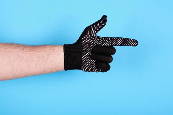 Mão Trabalho Luva Apontando Com Dedo — Fotografia de Stock