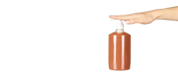 Liquid Antibacterial Soap Bottle Hand Isolated White Background — Stock Photo, Image