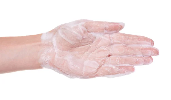 Tangan Dengan Busa Sabun Terisolasi — Stok Foto