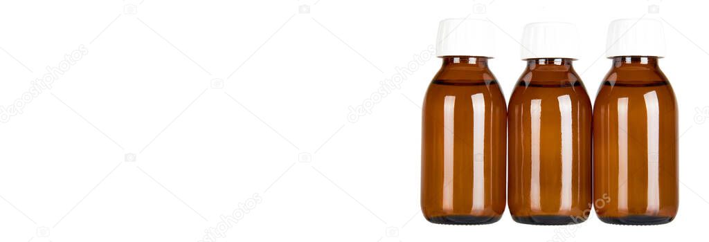 Medical glass bottle, syrup. Isolated on white background.