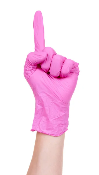 Mão Luva Proteção Médica Rosa — Fotografia de Stock
