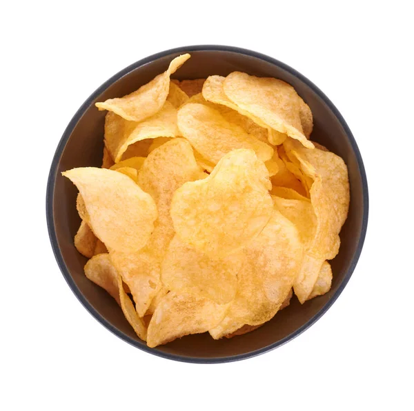 Golden Potato Chip Dark Bowl — Stock Photo, Image