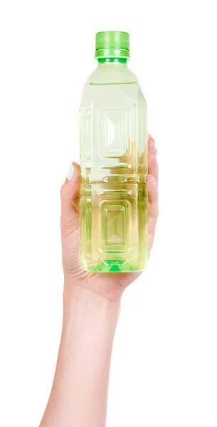 Рука Бутылкой Воды Зеленого Цвета — стоковое фото