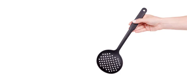 Mestolo Plastica Nera Utensile Cucina — Foto Stock