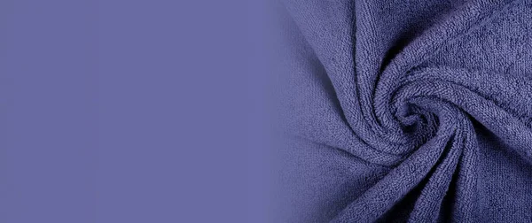 Blue towel fabric texture, top view photo, copy space background. — Stock Photo, Image