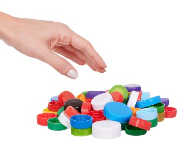 Plastik kapaklar, beyaz arka planda izole edilmiş. Yüksek kalite fotoğraf