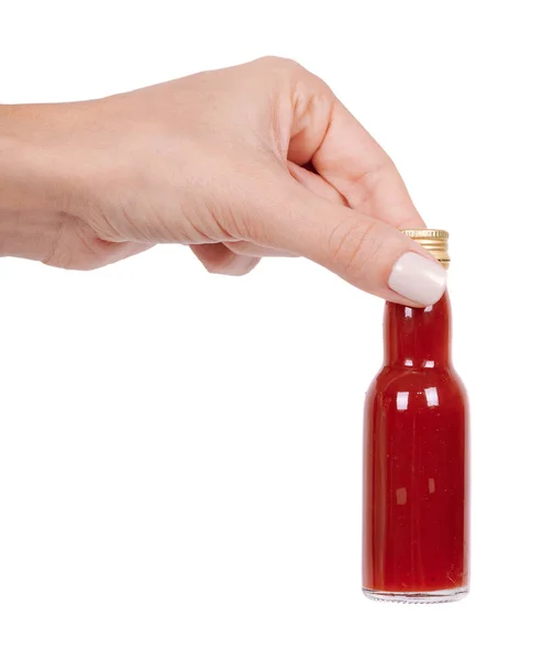 Würzige Rote Sauce Einer Glasflasche Hochwertiges Foto — Stockfoto