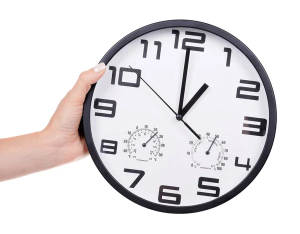 Horloge Murale Classique Avec Thermomètre Hygromètre Isolée Sur Fond Blanc — Photo