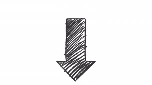 Handgezeichneter Tintenpfeil zeigt nach unten, Animation mit Alphakanal, Bewegungsgrafik. — Stockvideo
