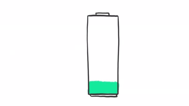 手绘绿色电池充电动画与阿尔法通道，运动图形. — 图库视频影像