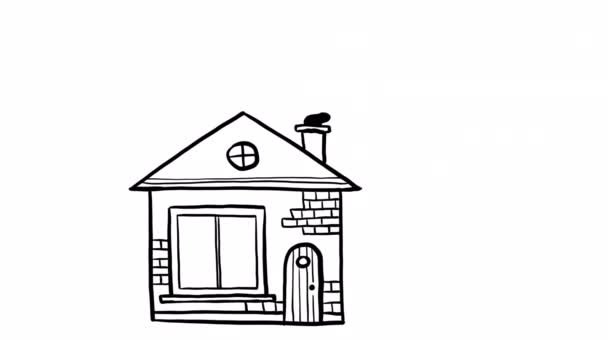 Handgezeichnetes Haus mit Rauchanimation mit Alphakanal, Bewegungsgrafik. — Stockvideo