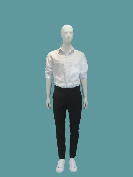 Pełnej Długości Manekin Mężczyzna Ubrany Ubranie Białym Tle Zielonym Tle — Zdjęcie stockowe
