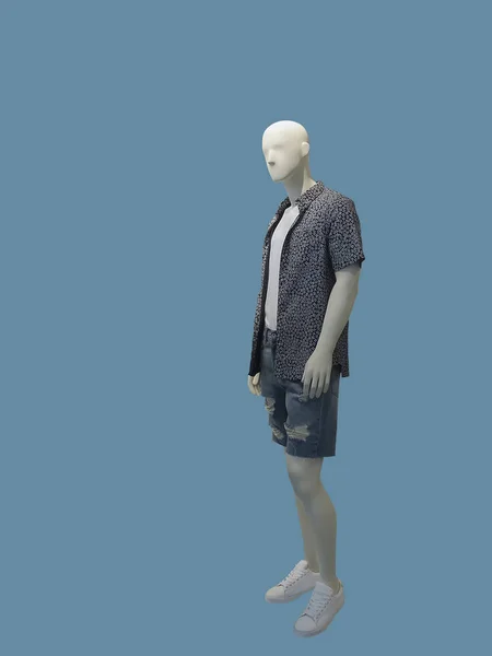 Full Length Man Mannequin Dressed Short Sleeve Shirt Jeans Shorts — Stock Photo, Image
