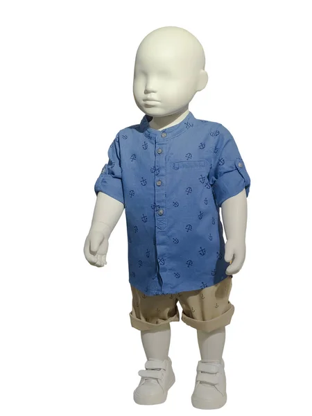 Barn Dockan Klädd Casual Kläder Isolerad Vit Bakgrund Inga Varumärken — Stockfoto