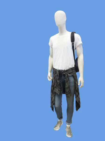 Full Length Male Mannequin Dressed Casual Clothes Blue Background Brand — Stock Photo, Image