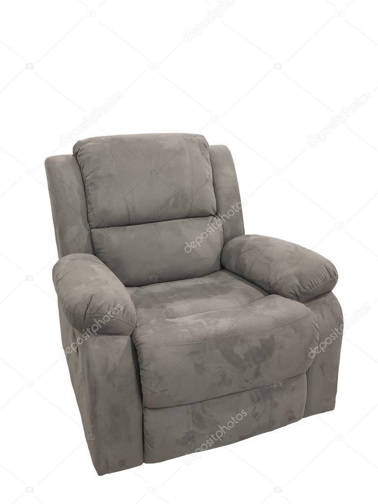 Modern luxury leather gray armchair isolated on white background.
