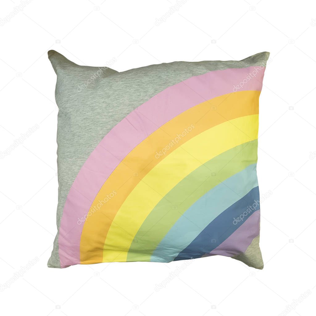 Soft colorful stripes pillow, isolated on white background.