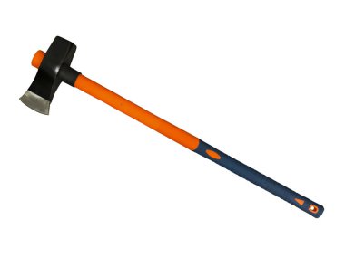 Beyaz bir arka plan üzerinde izole kırmızı saplı yeni balta.