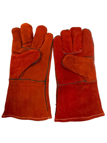 白い背景で隔離の赤の保護作業用手袋のペア トップ ビュー — ストック写真