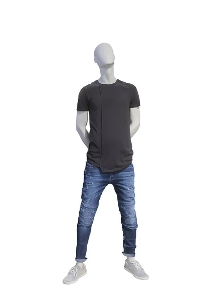 Manichino Uomo Figura Intera Vestito Con Camicia Maniche Corte Jeans — Foto Stock