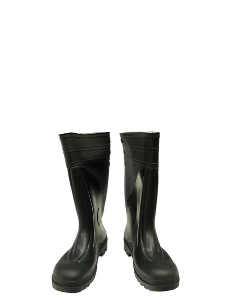 Zwarte Rubberen Laarzen Geïsoleerd Witte Achtergrond — Stockfoto