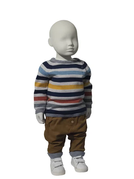 Manichino Bambino Figura Intera Vestito Con Maglione Velluto Coste Isolato — Foto Stock