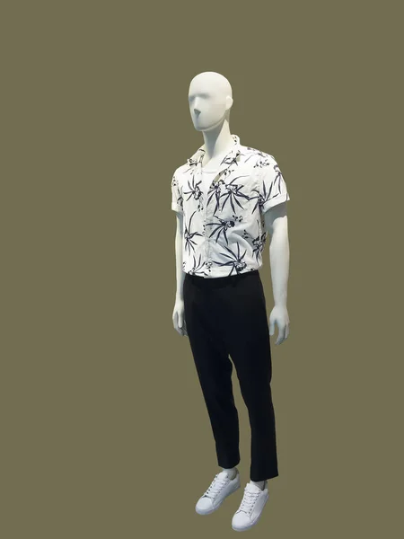 Manequim Masculino Comprimento Total Vestido Com Camisa Branca Manga Curta — Fotografia de Stock
