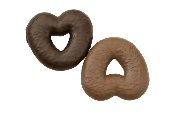 Două Bomboane Ciocolată Turtă Dulce Formă Fundal Alb Izolat Inimă — Fotografie, imagine de stoc
