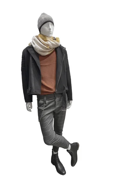 Full Length Male Mannequin Dressed Warm Casual Clothes Isolated White — Stock Photo, Image