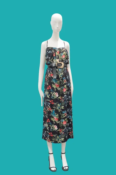 Full Length Female Mannequin Wearing Sundress Isolated Blue Background Brand — Stock Photo, Image