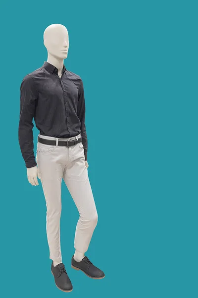 Dlouhá Mužská Figurína Oblečená Neformálním Oblečení Izolovaná Modrém Pozadí Žádné Stock Obrázky