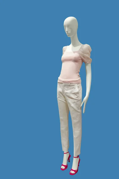 Full Length Female Mannequin Dressed Fashionable Clothes Isolated Blue Background — Stock Photo, Image