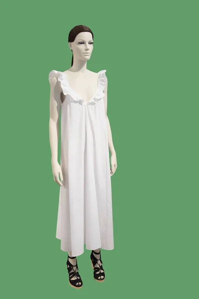 Maniquí Femenino Cuerpo Entero Con Largo Vestido Blanco Aislado Sobre — Foto de Stock