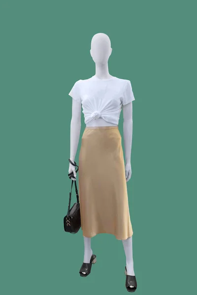 Maniquí Femenino Cuerpo Entero Vestido Con Camiseta Falda Aislado Sobre — Foto de Stock