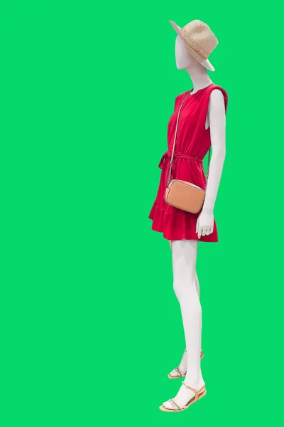 Full Length Female Mannequin Dressed Fashionable Clothes Isolated Green Background — Stock Photo, Image