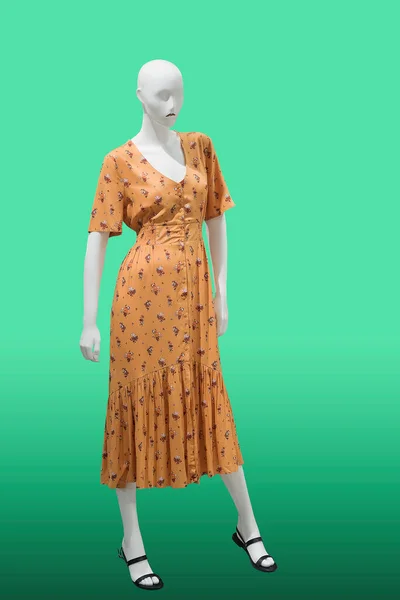 Manequim Feminino Comprimento Total Vestido Com Roupas Elegantes Verão Isolado — Fotografia de Stock