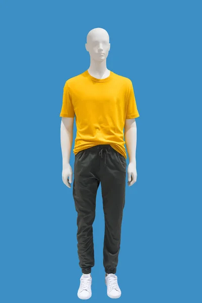 Ganzjährige Männliche Schaufensterpuppe Modischer Kleidung Isoliert Auf Blauem Hintergrund Keine — Stockfoto