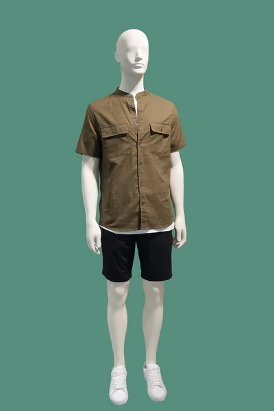 Manequim Masculino Comprimento Total Vestido Com Camisa Manga Curta Marrom — Fotografia de Stock