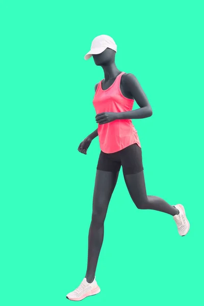 Maniquí Femenino Corriendo Aislado Sobre Fondo Verde Hay Marcas Objetos — Foto de Stock