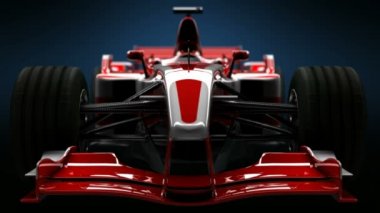 Formula 1 araç ekibi, yaklaşın, yarış arabası. Çok hızlı sürüyorsun. Gerçekçi animasyon.
